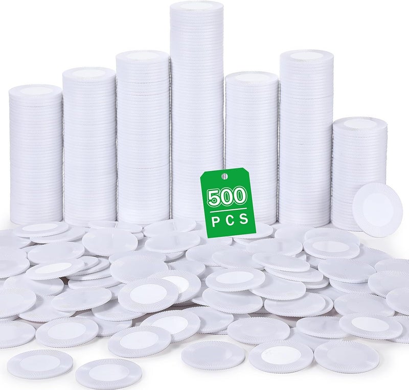 Leitee 500 Pcs White Plastic Poker Chips Bulk 1.5 Inch Mini Bingo Chips Tokens Markers Blank Casino Counting Discs Learning Math Counters for Adults Interlocking Game Counting Reward Card - Image 1